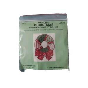 1986 Mini Motif Christmas Counted Cross Stitch Kit Calico Wreath VTG #6
